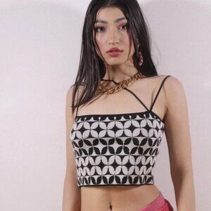 Zara Cropped Black and White Geometric Abstract Tank Top Size S